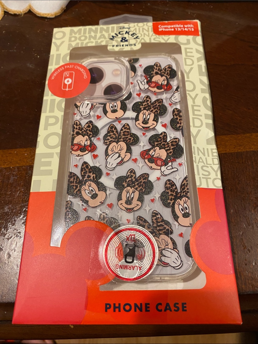 Disney Minnie Mouse Leopard Bow Clear Phone Case with Red Heart Accents